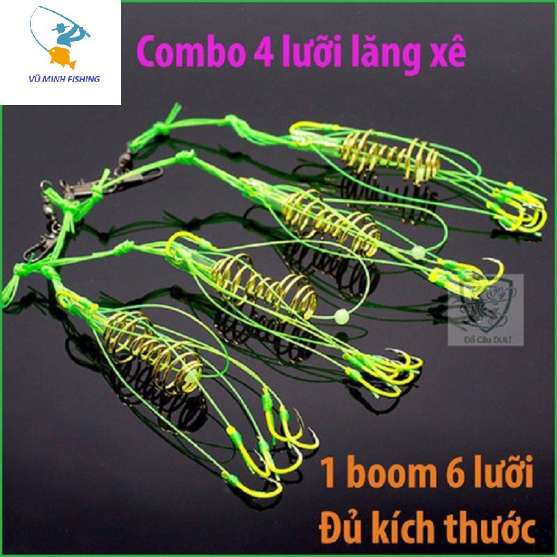 Hộp 4 lưỡi câu cá, lưỡi lăng xê (lancer) xanh chất lượng đủ kích thước