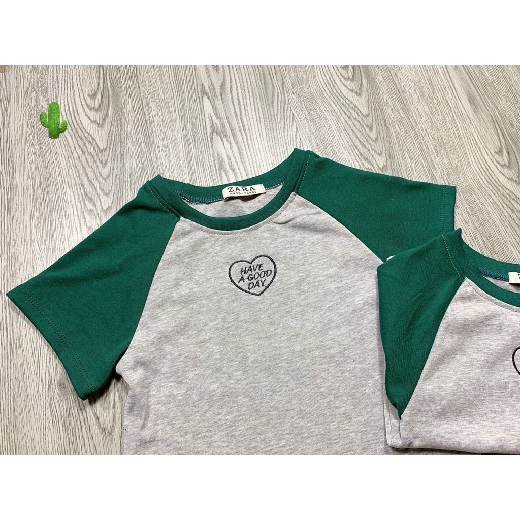 áo croptop xám tay xanh thêu chữ trái tim p