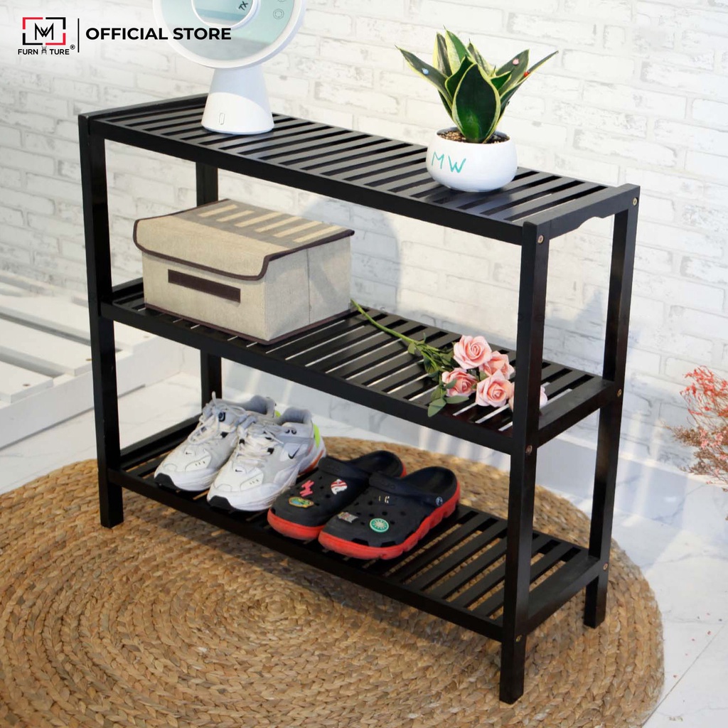 Kệ giày dép đa năng lắp ráp 3 tầng màu gỗ size 80x26x62 cm thương hiệu MW FURNITURE