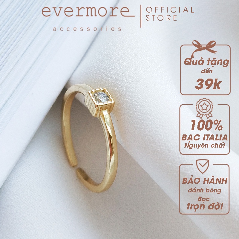 Nhẫn bạc EVERMORE, nhẫn bạc Ý 925 đính đá vuông nhỏ Rosy thanh lịch, minimalism - N042