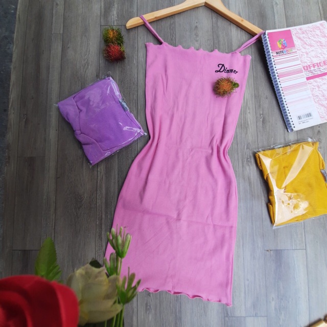 Đầm 2 dây ,đầm dây thêu dines màu tím