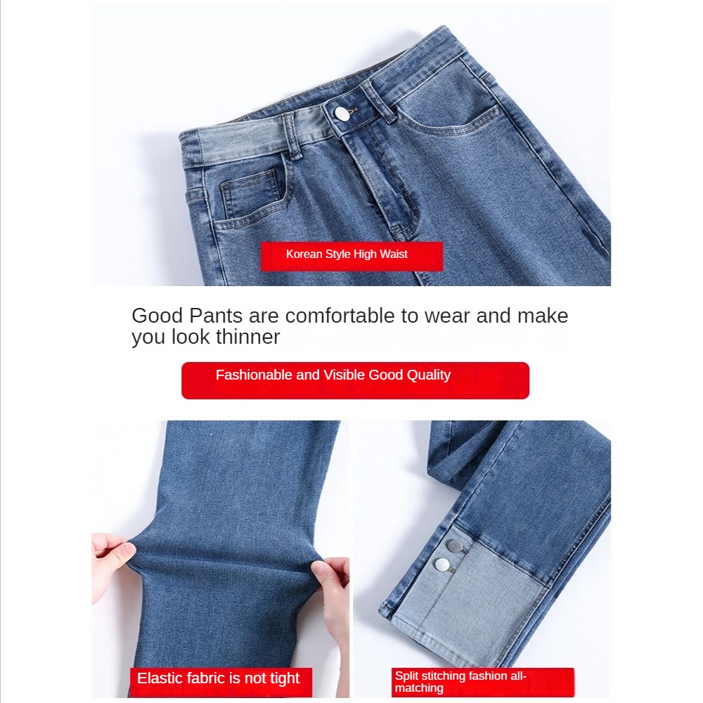 Quần Jean Lửng Cạp Cao Ống Đứng 2022 Mới Cho Nữ