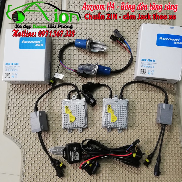 Bộ bóng đèn tăng sáng Xenon Aozoom H4 - Gồm 2 Ballast, 2 Bóng H4 4300K hoặc 5.500k và 1 Dây nguồn bảo vệ - Công nghệ Đức