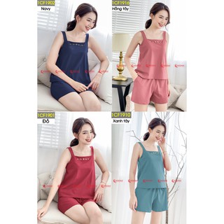 Bộ cotton Nhật đùi Cardina hai dây thêu hoa cao cấp- BST 2021