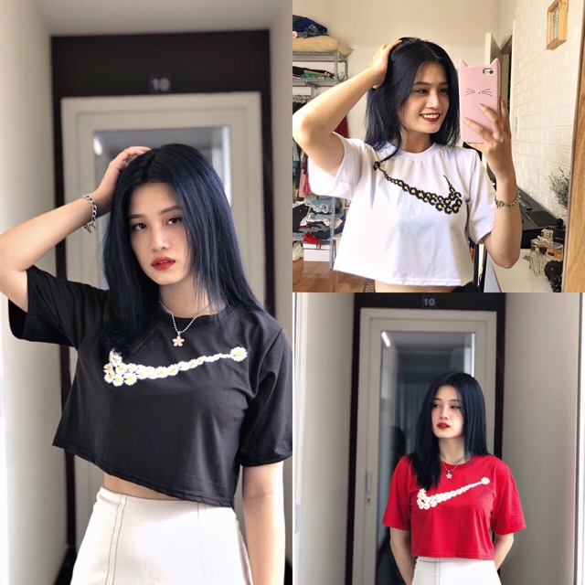Áo Croptop Mặt Trăng Hoa Cúc Form Rộng Ảnh Thật