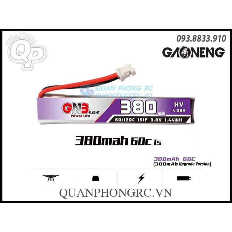 Pin GNB 380mAh 1S 60C 3.8V LiHV có dây / jack cắm