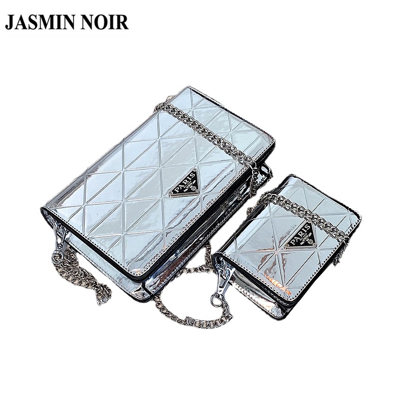 Túi Đeo JASMIN NOIR Chéo Nắp Gập Họa Tiết Caro Phối Dây Xích Thời Trang Cho Nữ