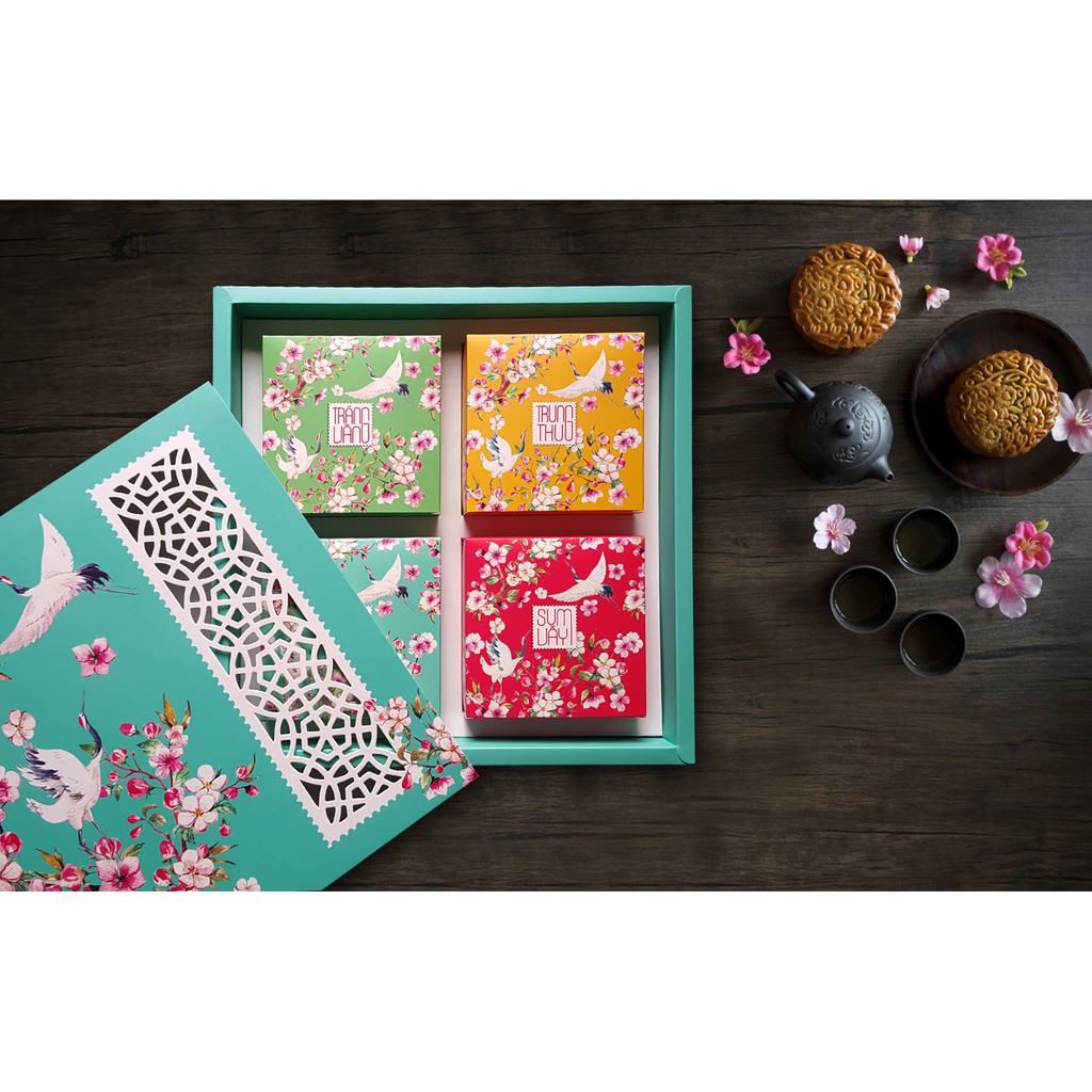 Hộp túi đựng bánh trung thu Bốn Mùa 4 bánh 200gr - 250gr [Mua tối thiểu 5 bộ]