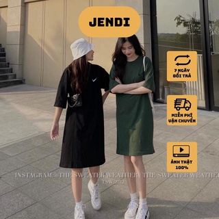 Váy thun tăm thêu logo, váy suông ulzzang hàn quốc Jendishop