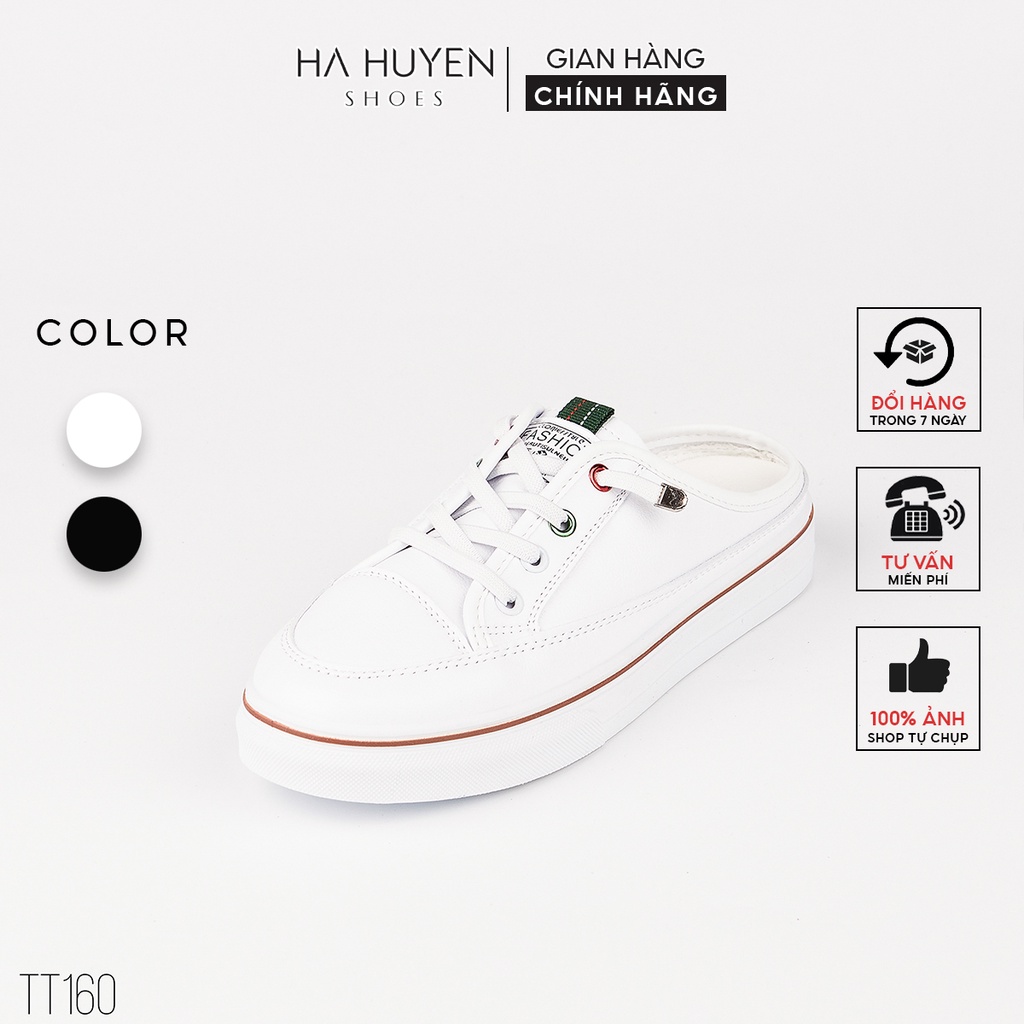 Giày thể thao nữ Hà Huyền Shoes da mềm sục lười dây rút lỗ kim loại xanh đỏ - TT160