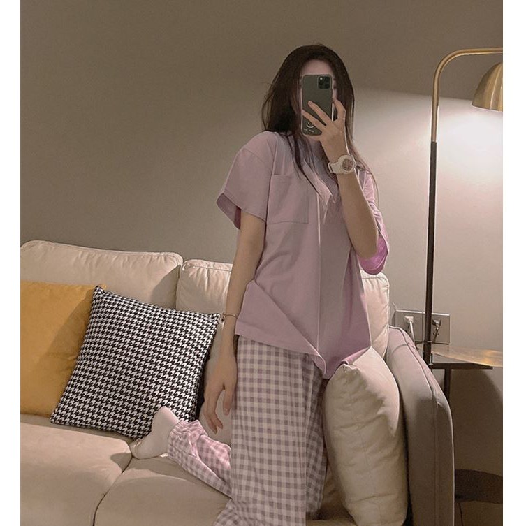 Bộ đồ ở nhà mùa xuân phiên bản Hàn Quốc kẻ sọc siêu dễ thương
