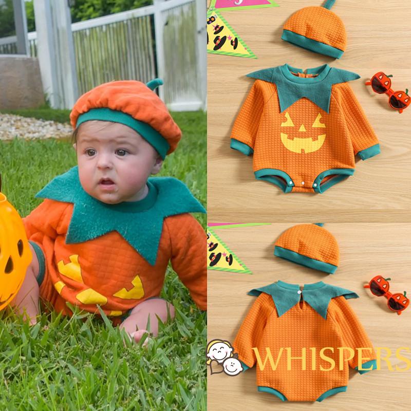 Áo Liền Quần Tay Dài In Hình Ma Bí Ngô Halloween Dễ Thương Cho Bé