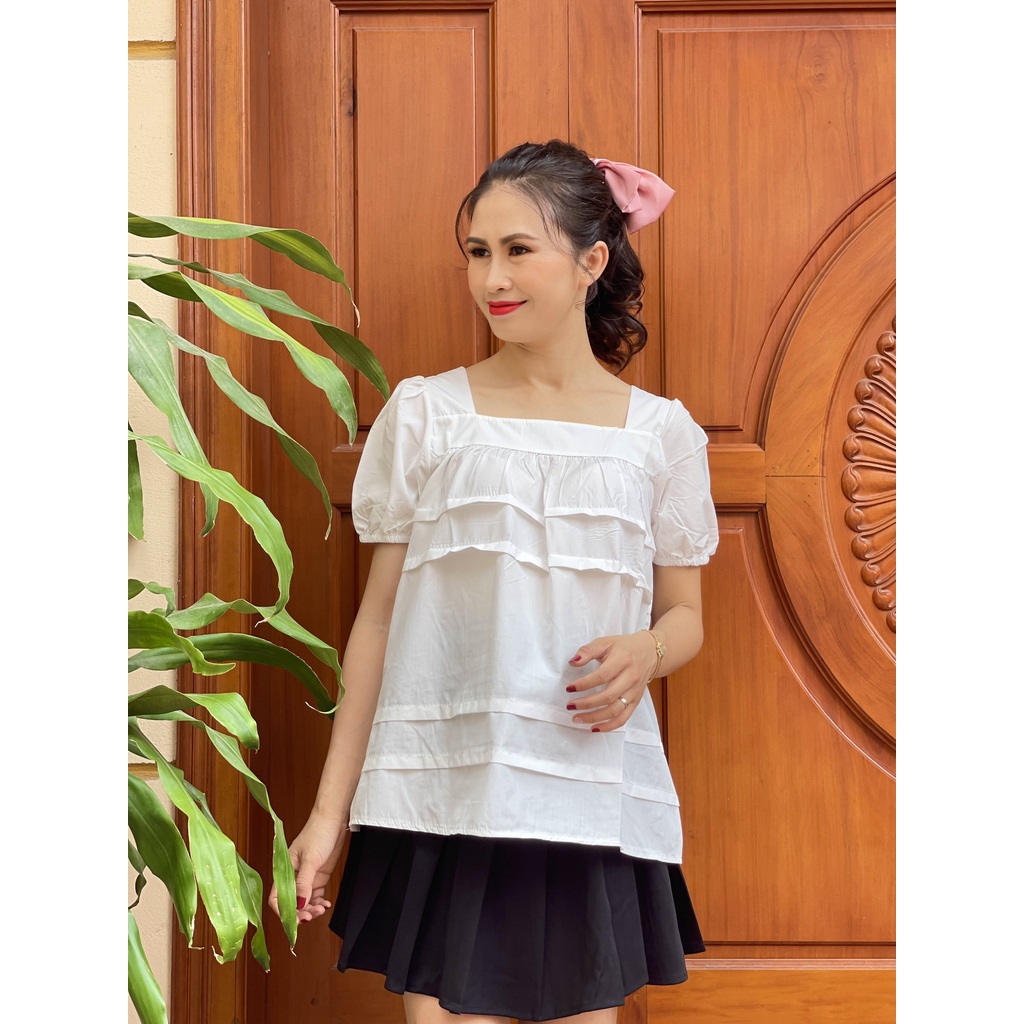 Áo Bầu thiết kế cổ vuông dáng baby doll siêu xinh mặc đi làm đi chơi A18