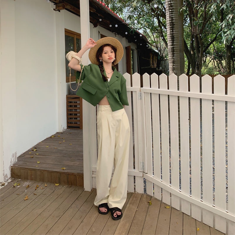 ANTUSON Áo Khoác Vest Tay Ngắn Màu Xanh Lá Mỏng Thời Trang Xuân Hè Hàn Quốc Hàng Mới Dành Cho Bạn Nữ