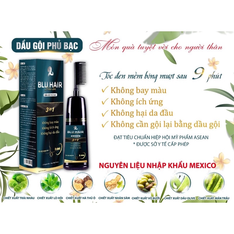 Dầu Gội Phủ Bạc BLU HARI - Giúp tóc đen mềm bóng mượt ( Chai 200ml )