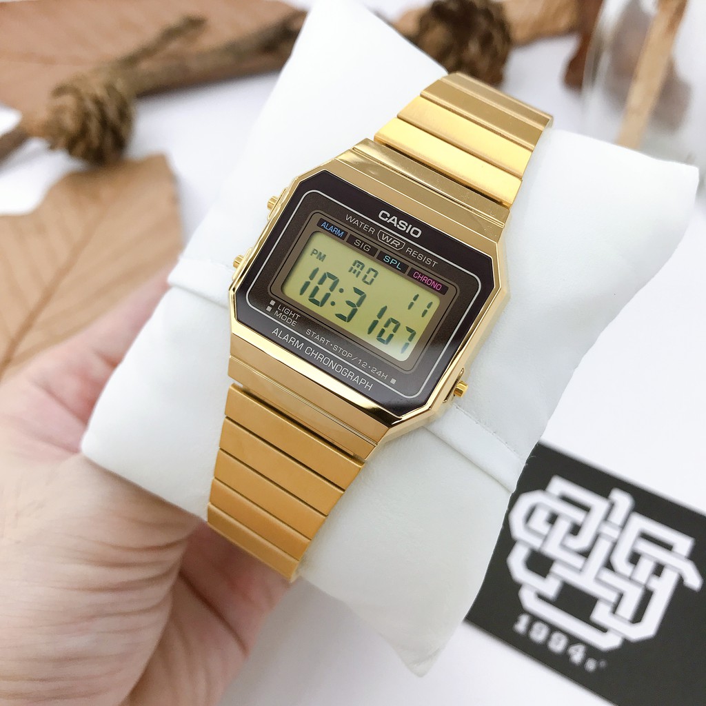 Đồng hồ nam/nữ Casio A700 Series, dây thép không gỉ, chống nước 50m, size 35.5mm, hàng chính hãng