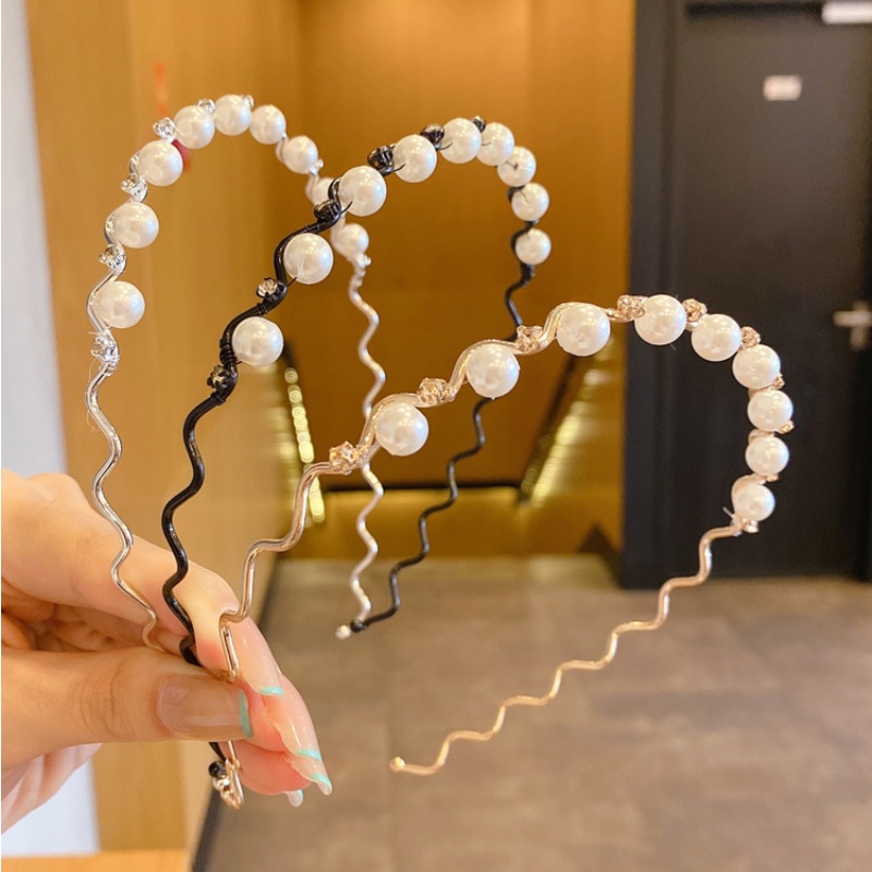 Băng đô cài tóc đính ngọc trai đơn giản phong cách Hàn Quốc mới