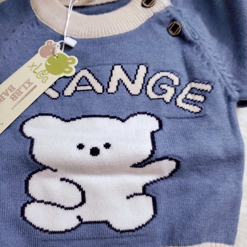 354 Áo len chui cài vai hình gấu trắng hàng loại 1 quảng châu cho bé trai/ bé gái (8-11kg)