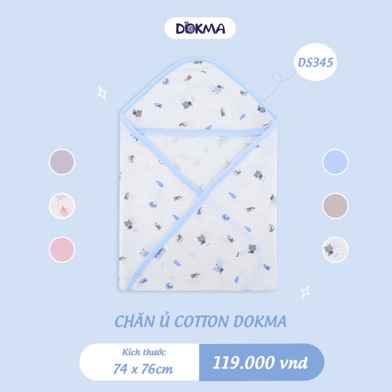 Chăn Mũ Dokma Cho Bé Sơ Sinh, Chăn Ủ Có Mũ Cotton Họa Tiết Xinh Xắn Bé Trai Bé Gái