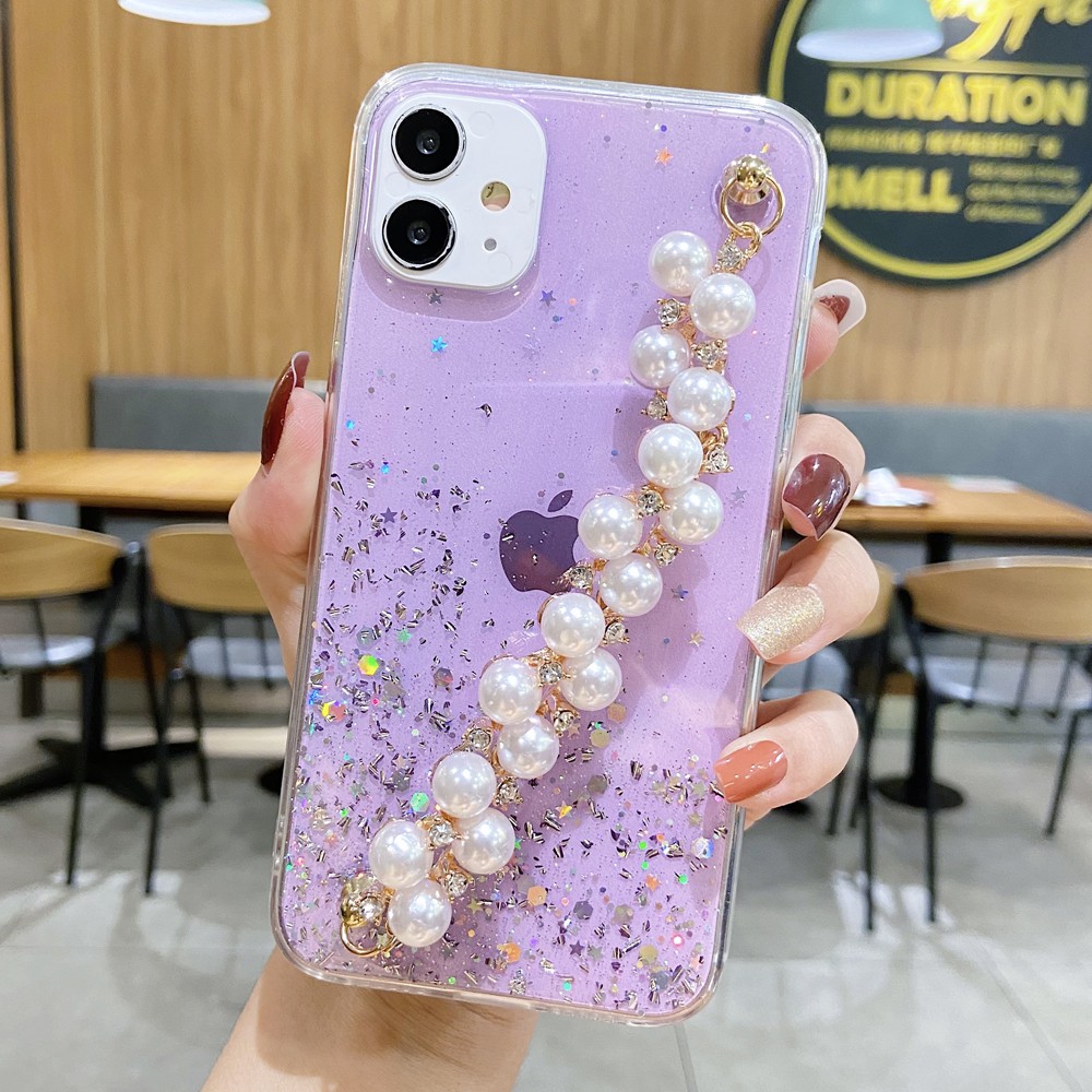 Ốp điện thoại mềm trong suốt sequin + vòng tay cho Samsung Galaxy M01S/31/11/30S/21 A10S/20S/01/21/S/31/41/11/01C/02S