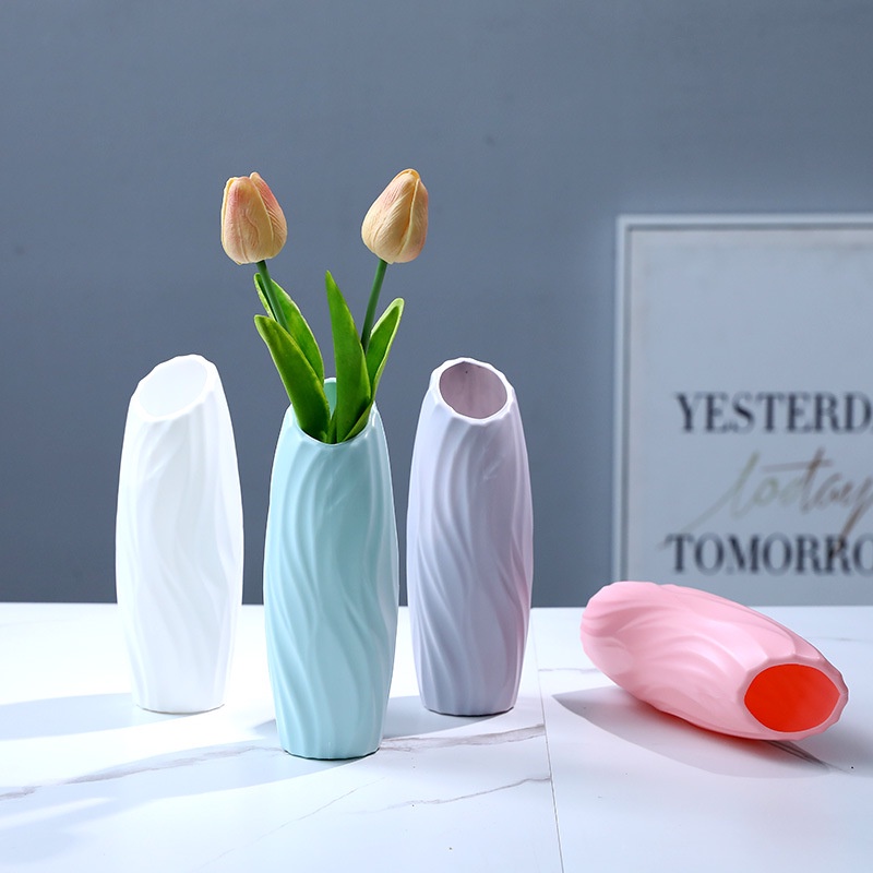 Lọ hoa nhựa vân sóng, bình hoa nhựa giả sứ phong cách Bắc Âu đơn giản, màu sắc pastel dễ dàng decor - Gia dụng Homewares