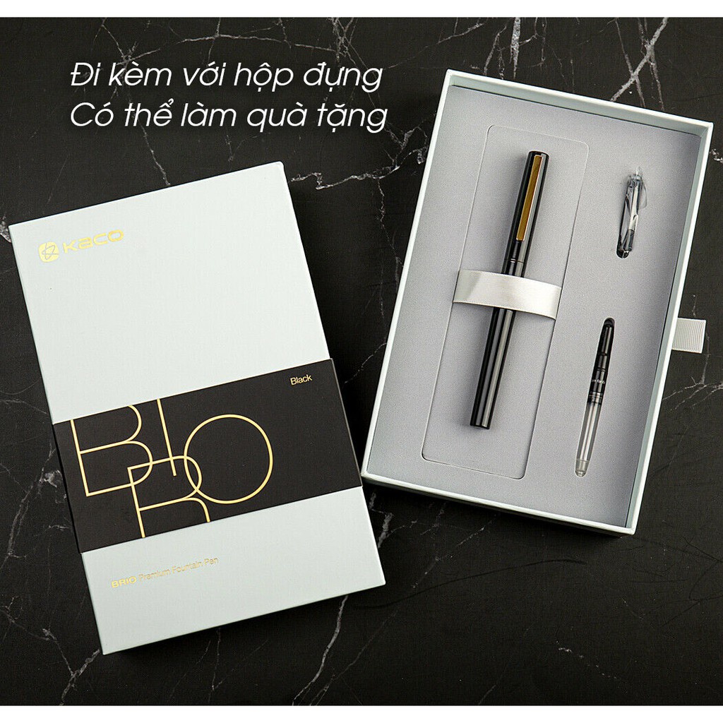 Bút Máy KACO BRIO Vỏ Kim loại Cao Cấp Chính Hãng - Kèm Hộp đựng, 2 Ống mực, 1 Ống bơm mực - Minh Tín Shop