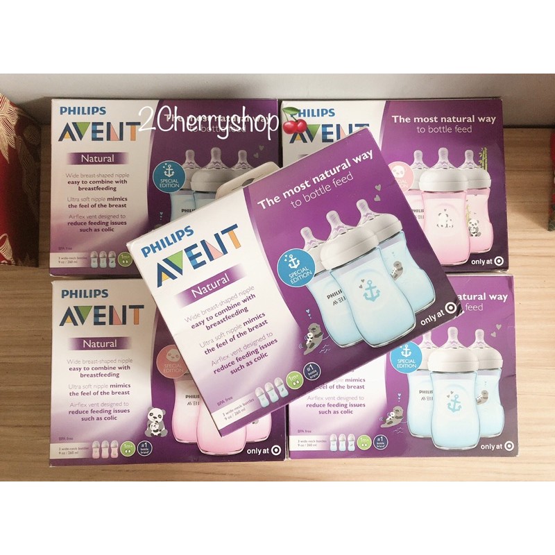 Hộp 3 bình sữa Avent in hình 260ml