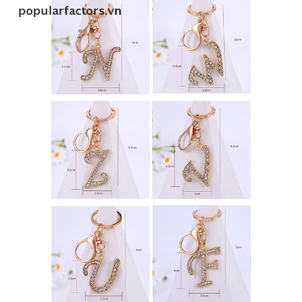 Móc Khóa Hình Bảng Chữ Cái 26 Chữ Cái Màu Vàng Đồng Đính Pha Lê Xinh Xắn Cho Nữ