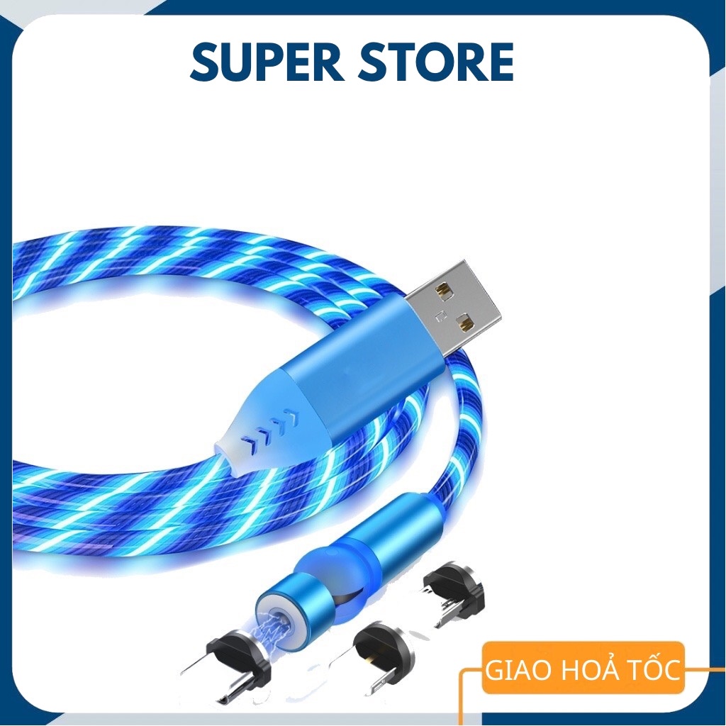 Cáp sạc nam châm 3 đầu có đèn LED dành cho điện thoại tai nghe bluetooth pin sạc dự phòng