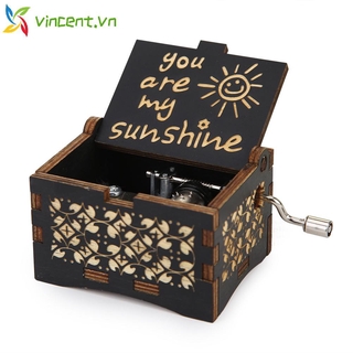 Hộp Nhạc Bằng Gỗ Khắc Chữ You Are My Sunshine Kiểu Vintage