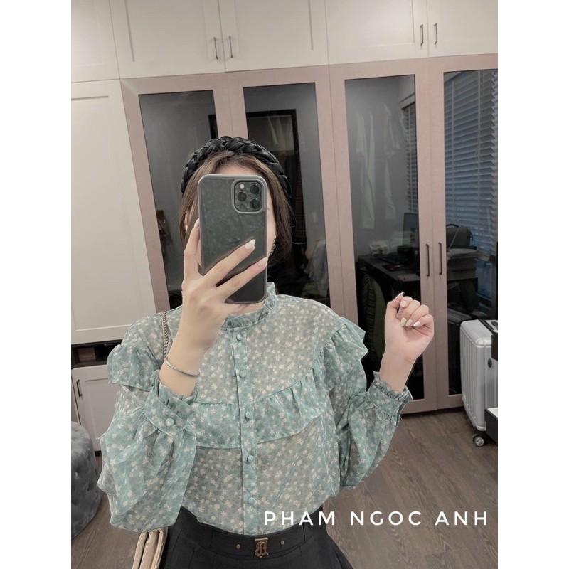 [FREESHIP - HÀNG LOẠI 1] ÁO SƠ MI HOA XANH VIỀN BÈO SIÊU XINH