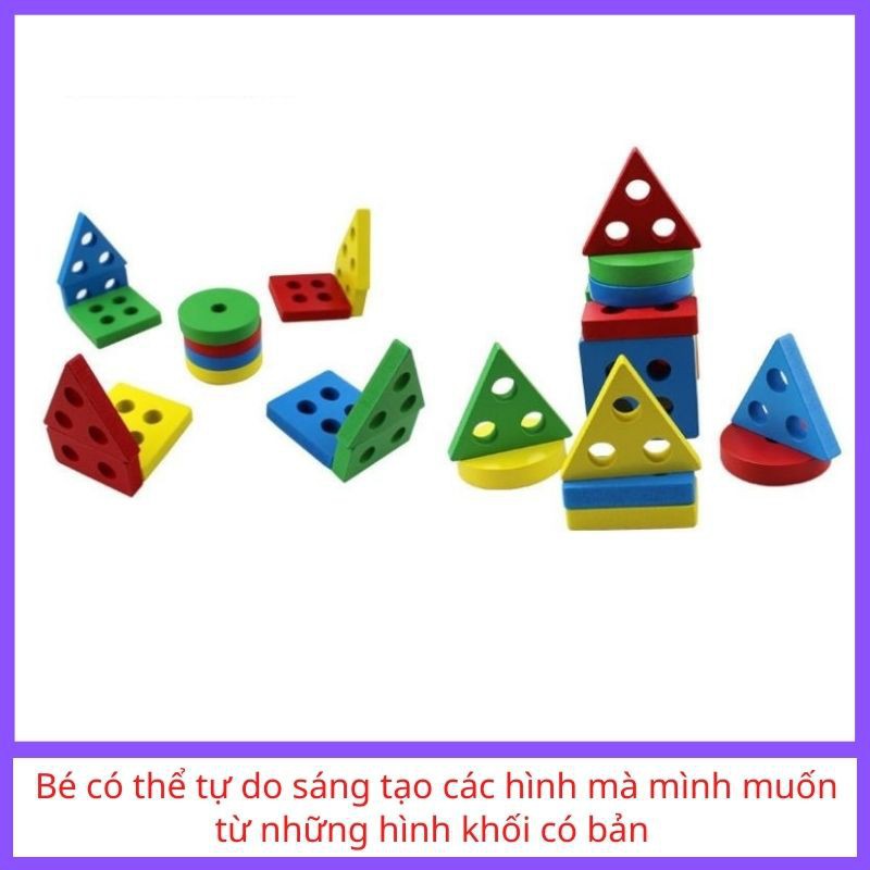 Đồ Chơi Thả 4 Cọc Hình Khối Bằng Gỗ Cho Bé Phát Triển Trí Tuệ (Giáo Dục Sớm - An toàn - Thông minh)