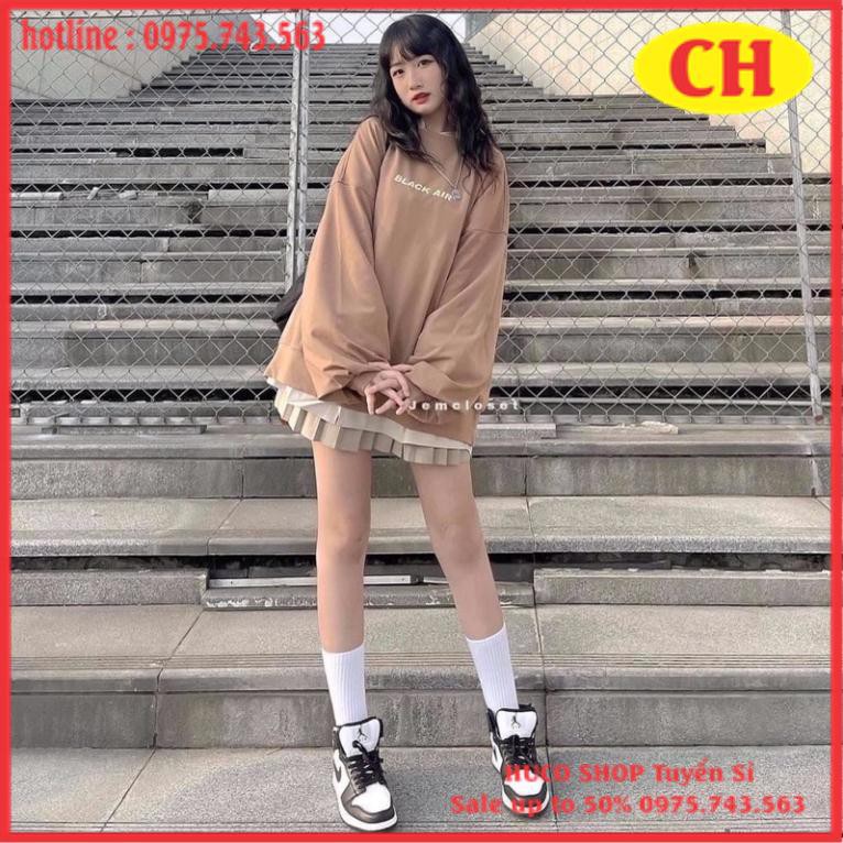 Áo Thun sweater Dài tay BLACK nam nữ, Áo nỉ cổ tròn trần bông màu nâu  tay bồng form thụng hodie unisex freesize | BigBuy360 - bigbuy360.vn