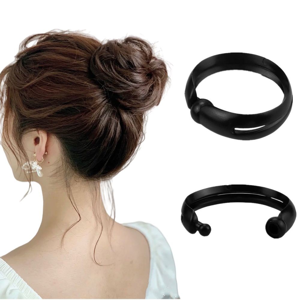 Bộ 2 phụ kiện tạo kiểu tóc búi bằng silicone màu đen phong cách Pháp dành cho nữ