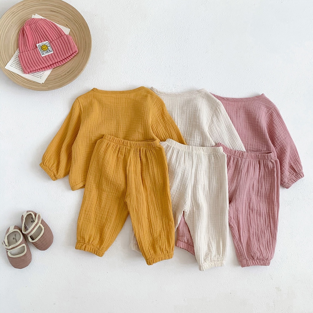 Bộ Đồ Ngủ Tay Dài + Quần Dài Vải Cotton Mềm Mại Thời Trang Xinh Xắn Dành Cho Bé