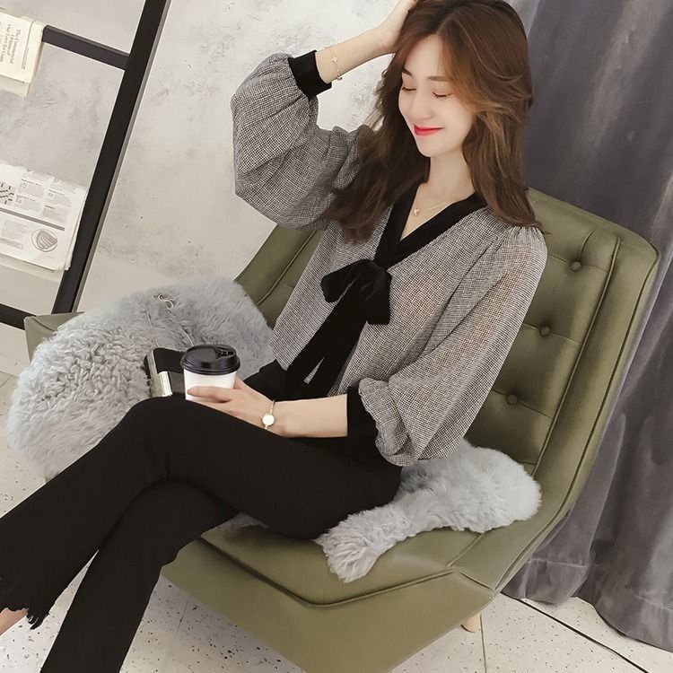 Áo sơ mi chiffon tay dài dáng rộng thời trang phương Tây cho phụ nữ trung niên