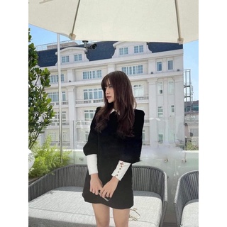 Váy nhung đen cổ bèo