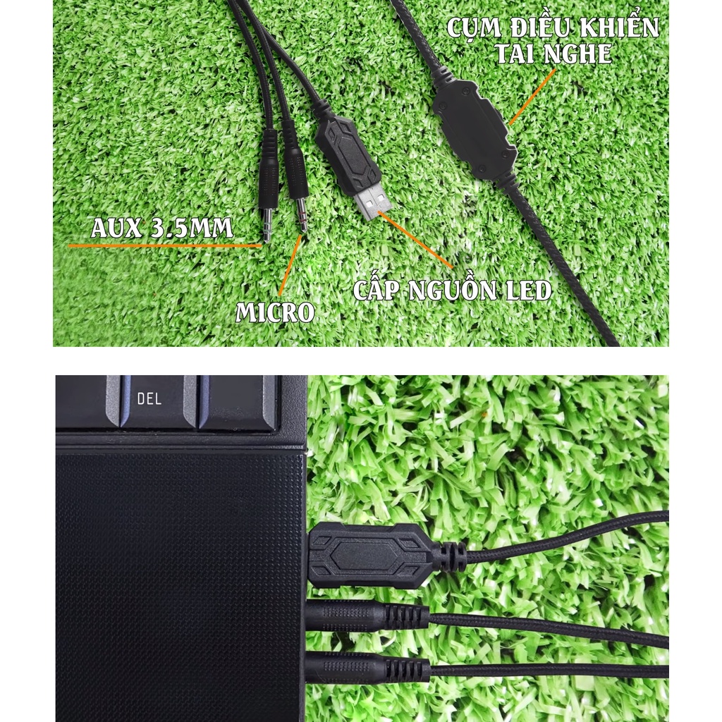 Tai nghe gaming chụp tai 2 chân cắm LED RGB hiện đại SOUNDMAX AH-336