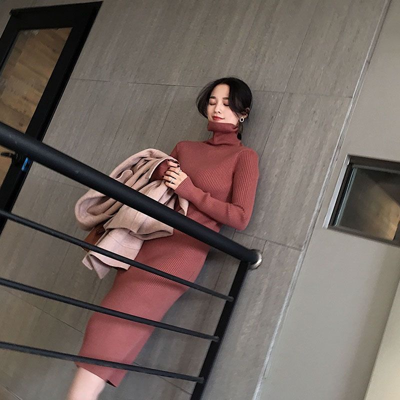 [ VÁY LEN/ÁO LEN ] VÁY LEN DÀI CAO CỔ DỆT KIM ÔM SÁT CƠ THỂ PHONG CÁCH HÀN QUỐC SANG TRỌNG THU ĐÔNG 2021 | BigBuy360 - bigbuy360.vn