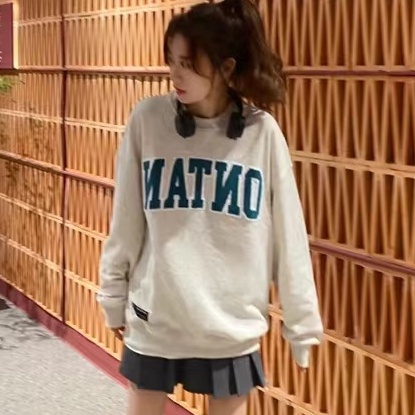 ZHELIHANGFEI Áo Sweater Tay Dài Dáng Rộng Thêu Họa Tiết Kiểu Retro Mỹ Dễ Phối Đồ