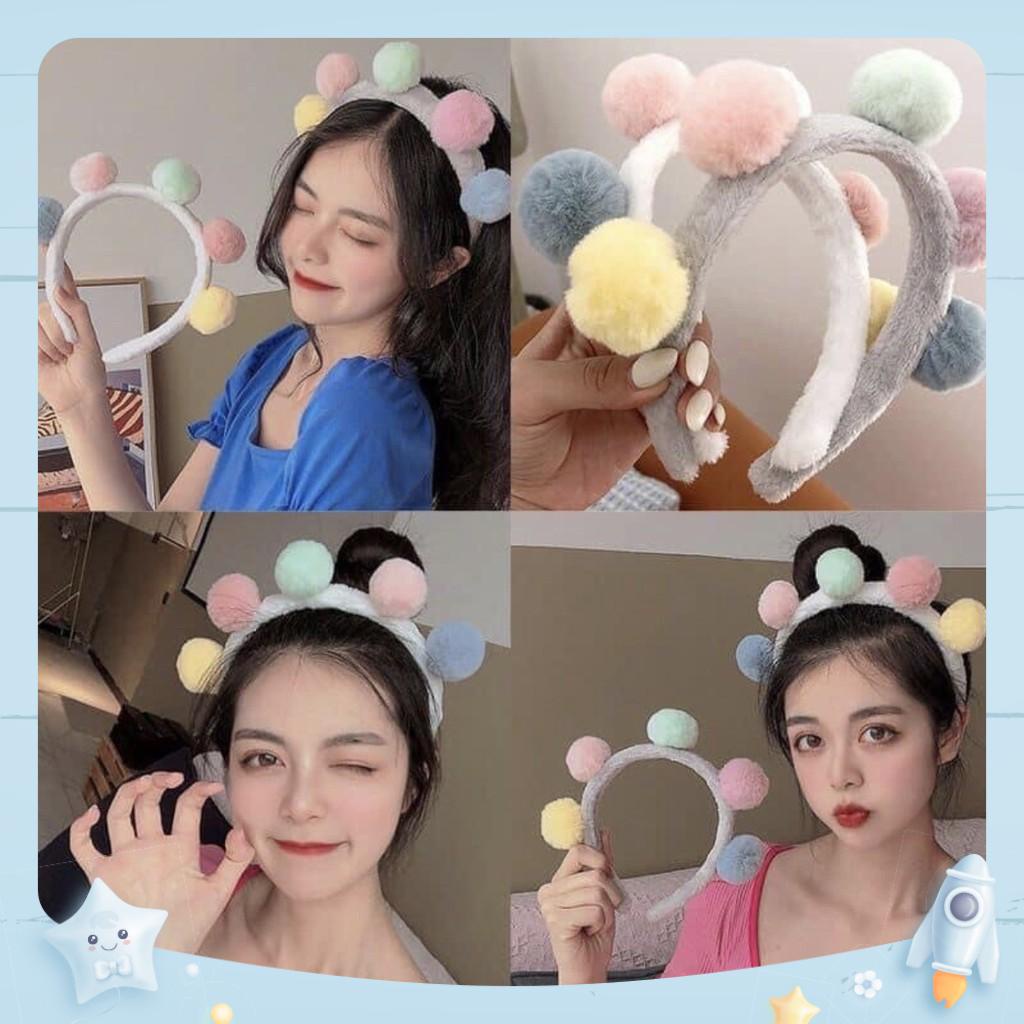 Băng đô , cài tóc cục bông nhiều màu Hàn Quốc
