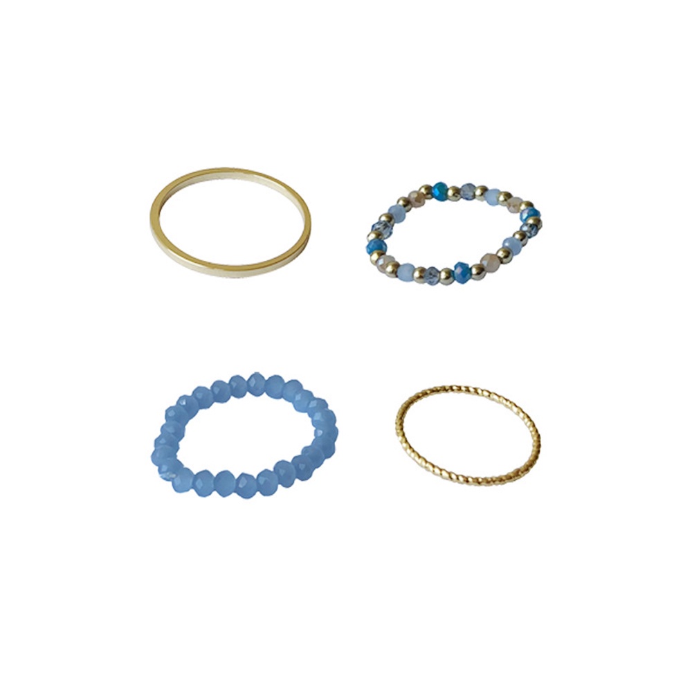 Cod Qipin Bộ 4 Nhẫn Kim Loại Xỏ Hạt Pha Lê Nhiều Màu Sắc Trang Sức Thời Trang Làm Quà Tặng Cho Nữ