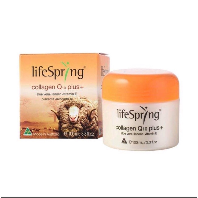 Kem nhau thai cừu Úc LifeSpring Collagen Q10 Plus, Lô hội, mỡ cừu và vitamin E hộp 100ml