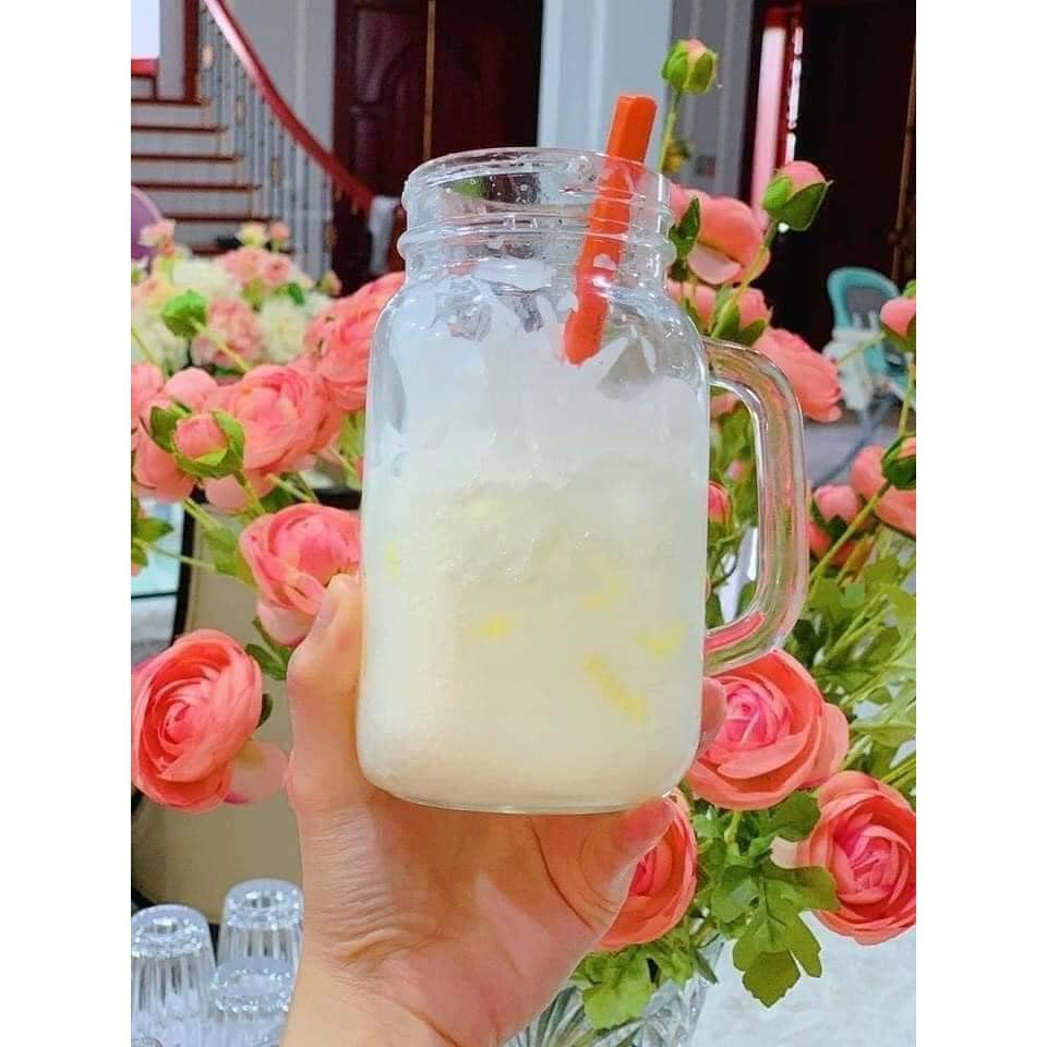 Ly Thuỷ Tinh Có Nắp Đậy, Bình Detox Có Tay Cầm Thủy Tinh Glass Jar 630ML Nắp nhựa