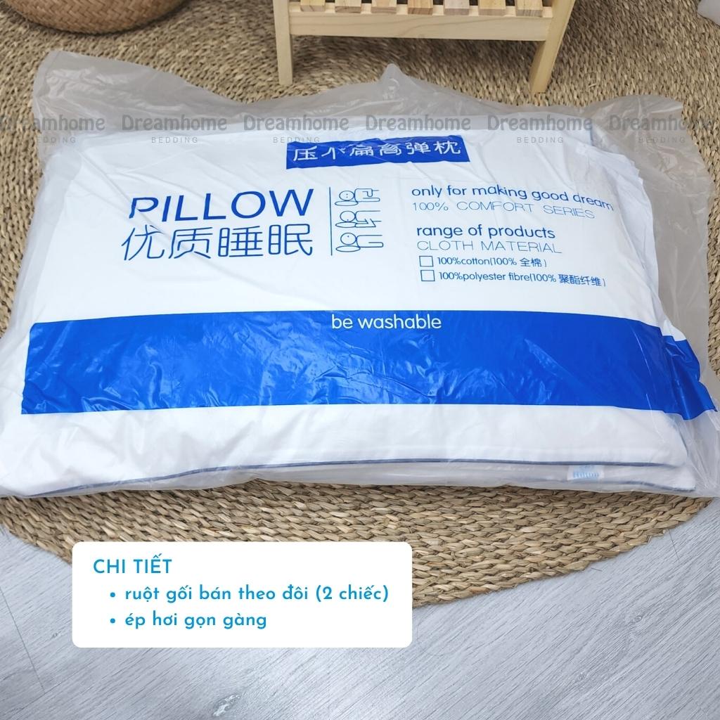 Ruột gối hilton cao cấp ép hơi 45x65 cm, gối nằm ngủ người lớn thấp bông mềm 1 đôi Dreamhome