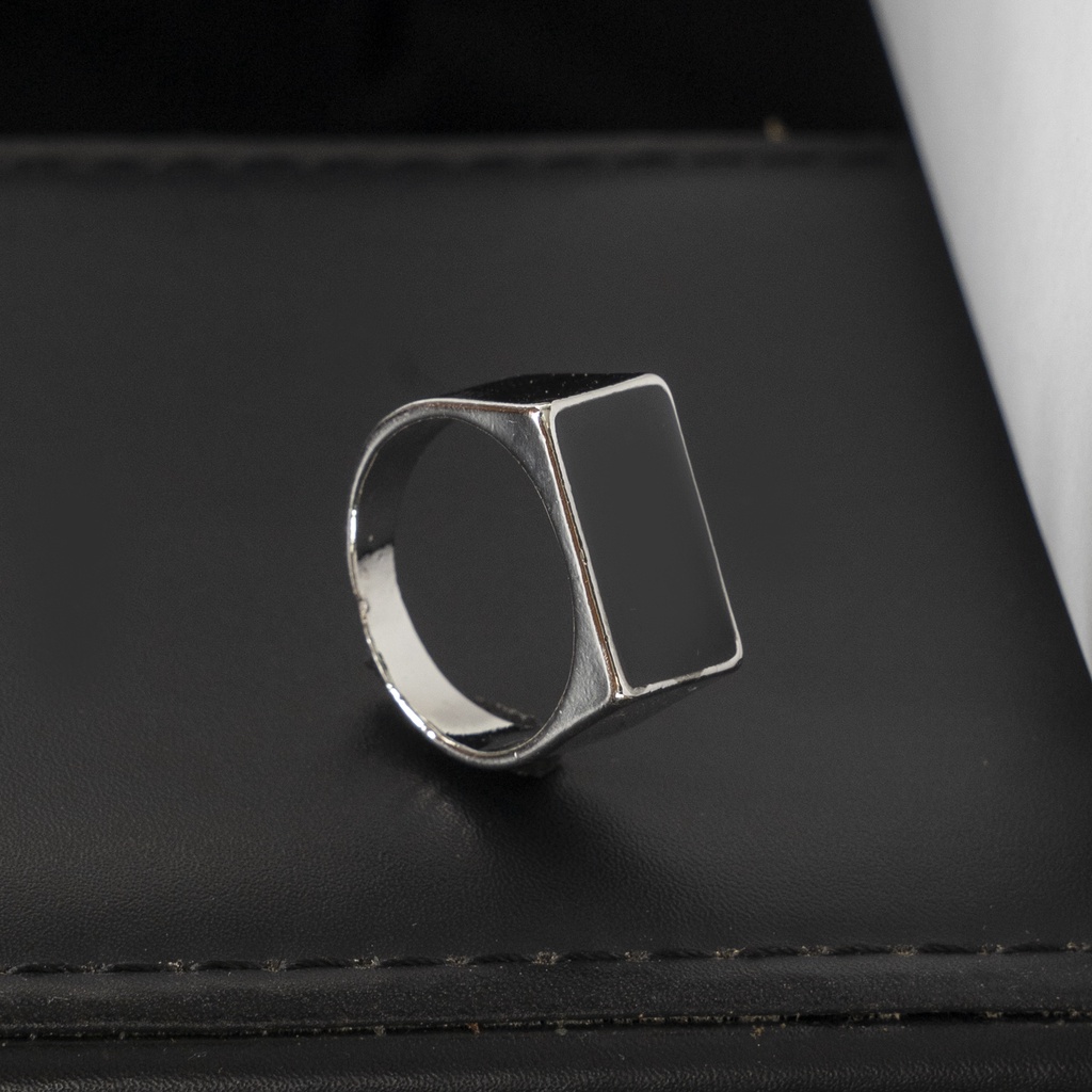 Nhẫn nam nữ tròn Unisex Merin Accesories màu bạc Thời trang chất liệu Titan đẹp đơn giản - Black Rectangle