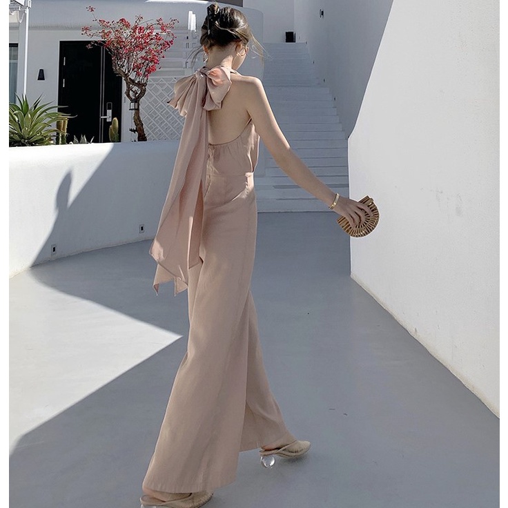 Sẵn - 𝑵𝒂𝒈𝒐𝒓𝒆 | Jumpsuit Nữ Thiết Kế Lưng Cao Ống Rộng Màu Kaki Sang Chảnh Qúy Phái, Áo Liền Quần Hở Lưng Adelia.Shop | BigBuy360 - bigbuy360.vn