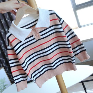 Áo len mỏng kẻ ngang cổ polo cho bé
