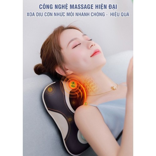 Gối (máy) massage xoay và đấm bóp cổ lưng pin sạc thế hệ mới