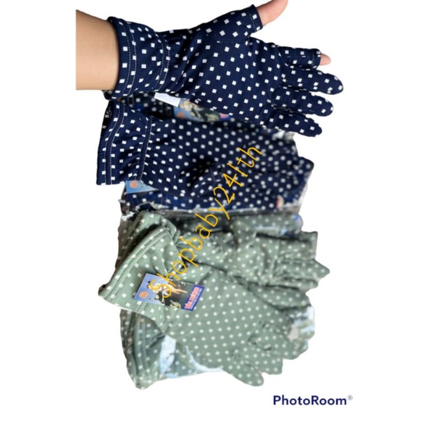 Bao tay, găng tay nữ cắt 2 ngón hoạ tiết Hoà Hương cotton hai lớp chống nắng, giữ ấm, lái xe